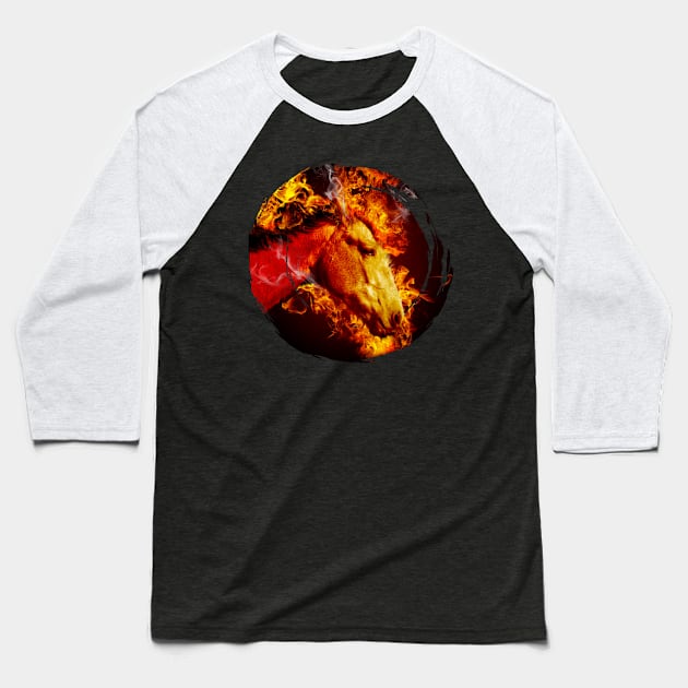 Fire horse, horse of fire, horse on fire. Distressed circle. Baseball T-Shirt by emma2023